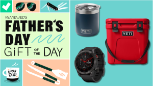 A Yeti Rambler, a Yeti cooler, and a Garmin watch