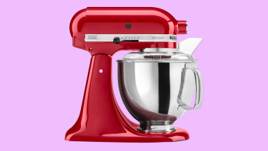KitchenAid Tilt-head stand mixer on pink background