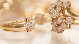 Two diamond rings in golden lighting