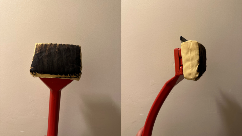 Two views of the Grill Rescue brush with a dirty brush head.