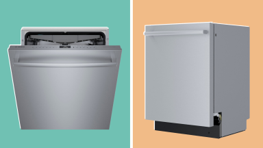 Bosch dishwashers' side-by-side with one open a little.