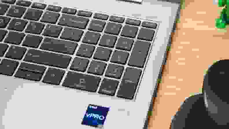 Close-up of the laptop's keyboard.