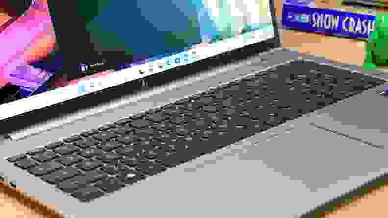 Close-up of the laptop's keyboard and bottom screen.