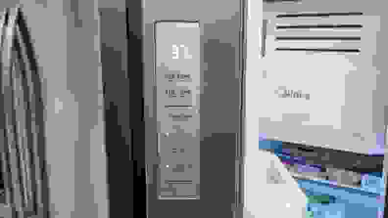 Temperature panel on inside of the Midea MRS26D5AST Side-by-Side Refrigerator.