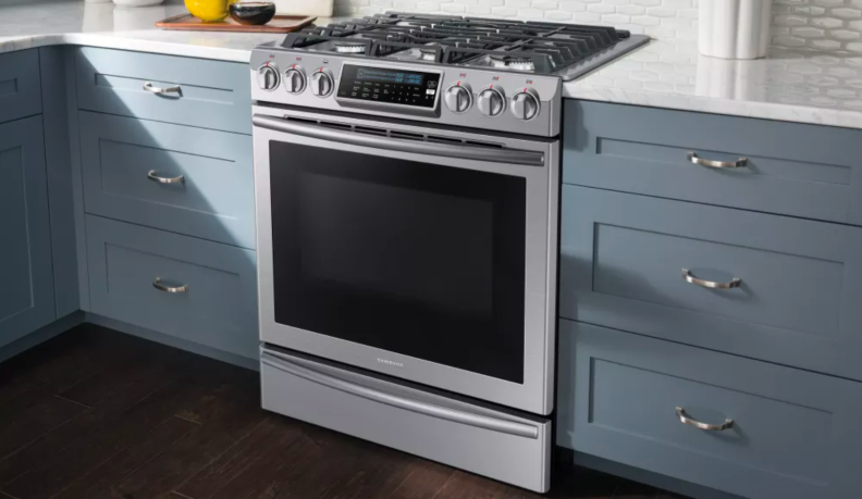 The Samsung NX58K9500WS gas range.